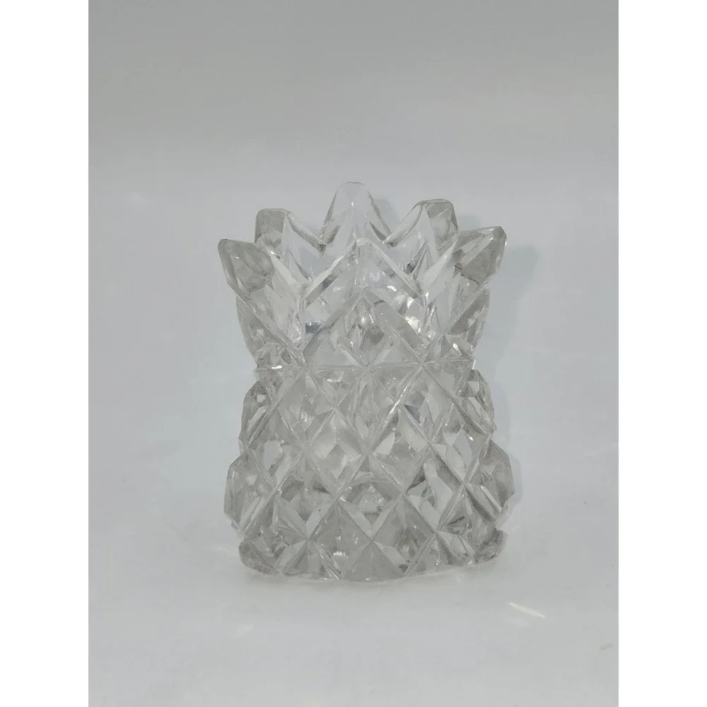 Vintage Cut Glass Toothpick Holder Sawtooth Rim Star Pattern